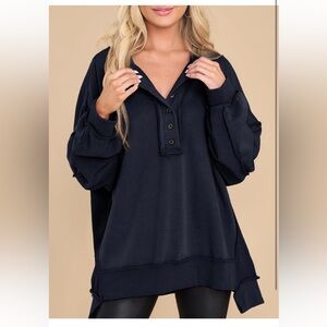 AlvaQ Women's Oversized Sweatshirt Casual Long Sleeve Button Tunic Tops